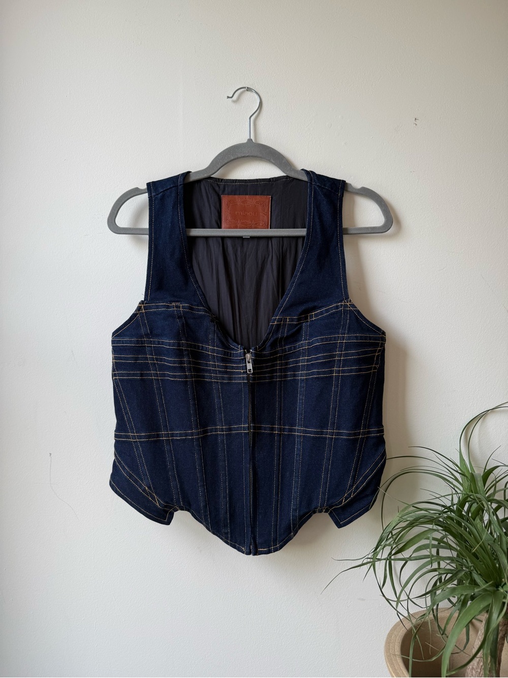 Miaou Dolly Corset Vest dark blue Zip-Front contrast stitching top